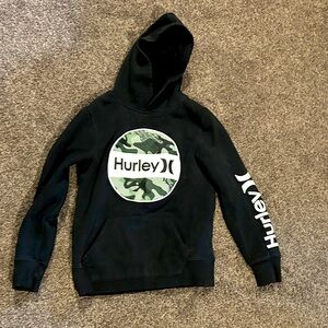Hurley Black Hoodie with Green Camo Logo